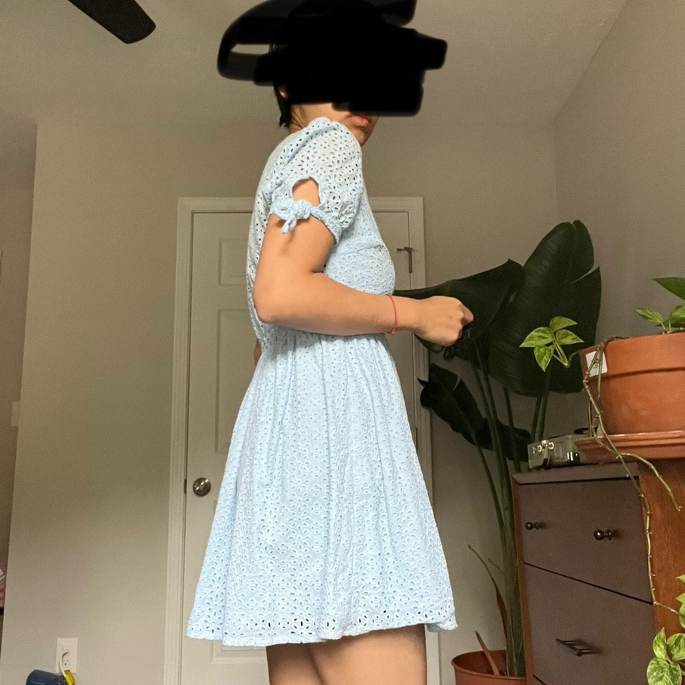 Aqua Light Blue Eyelet Midi Dress